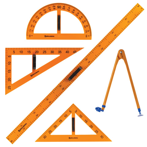 Набор чертежный для классной доски (2 треугольника, транспортир, циркуль, линейка 100 см), BRAUBERG, 210383