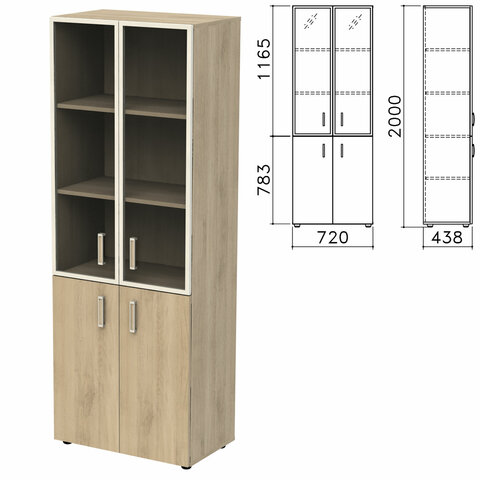 Шкаф закрытый со стеклом в алюминиевой рамке "Приоритет" 720х438х2000 мм, 4 полки, кронберг (КОМПЛЕКТ)