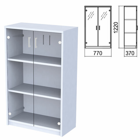 Шкаф закрытый со стеклом "Арго", 770х370х1220 мм, серый (КОМПЛЕКТ)