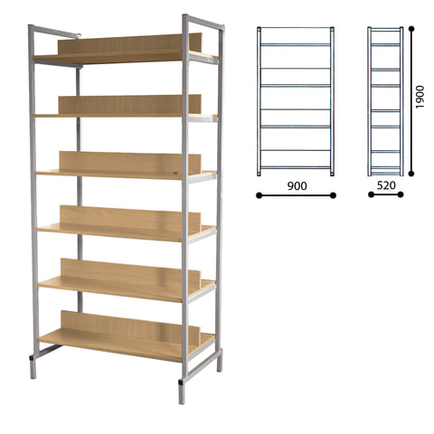 Стеллаж на металлокаркасе двухсторонний 1900х900х520 мм, серый каркас, 6 полок ЛДСП бук, 4606224135656