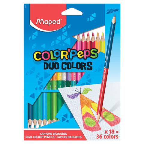 Карандаши двусторонние MAPED (Франция) "Color'Peps Duo", 18 штук, 36 цветов, трехгранные, 829601