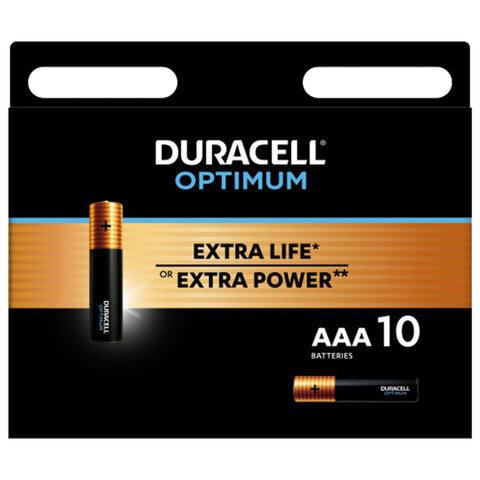 Батарейки КОМПЛЕКТ 10 шт., DURACELL Optimum, AAA (LR03, 24А), х30 мощность, алкалиновые, мизинчиковые, 5014729