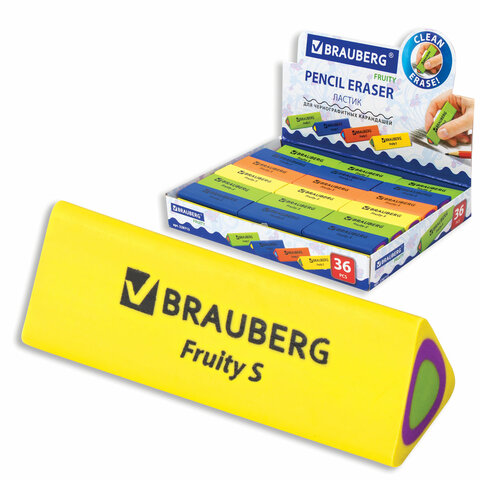 Ластик BRAUBERG "Fruity S", 44х15х15 мм, цвет ассорти, треугольный, 228713