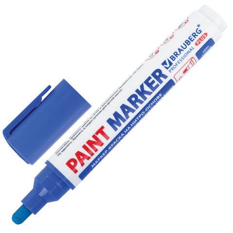 Маркер-краска лаковый (paint marker) 6 мм, СИНИЙ, НИТРО-ОСНОВА, BRAUBERG PROFESSIONAL PLUS EXTRA, 151453