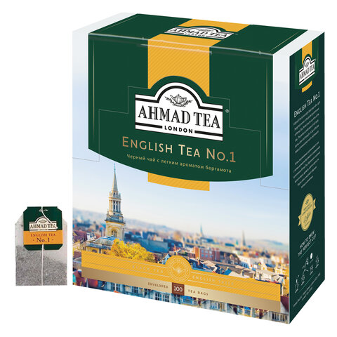 Чай AHMAD (Ахмад) "English Tea №1", черный, 100 пакетиков с ярлычками по 2 г, 598-012