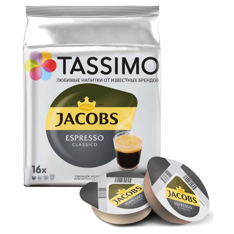 Кофе в капсулах JACOBS "Espresso" для кофемашин Tassimo, 16 порций, 8052181