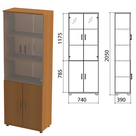 Шкаф закрытый со стеклом "Монолит", 740х390х2050 мм, цвет орех гварнери (КОМПЛЕКТ)
