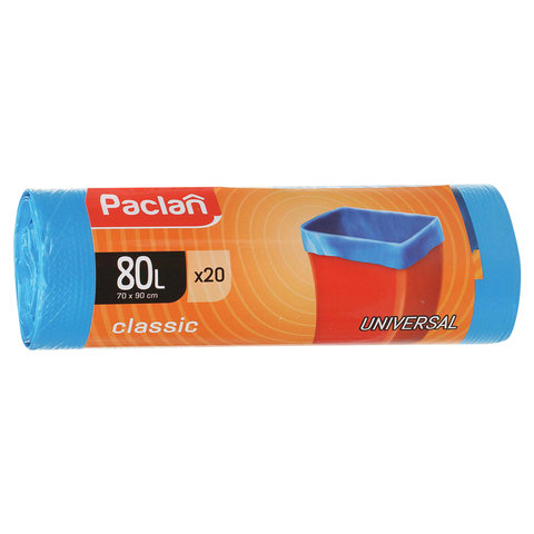 Мешки для мусора 80 л, синие, в рулоне 20 шт., ПНД, 12 мкм, 70х90 см, PACLAN "Classic", 402054