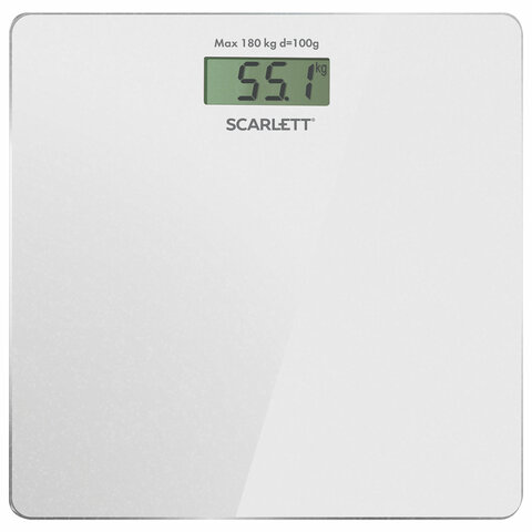 Весы напольные SCARLETT SC-BS33E107, электронные, вес до 180 кг, квадратные, стекло, белые