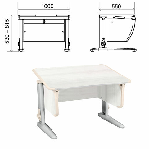 Стол-парта регулируемый "ДЭМИ" СУТ.43, 1000х550х530-815 мм, серый каркас, пластик бежевый, рамух белый (КОМПЛЕКТ)