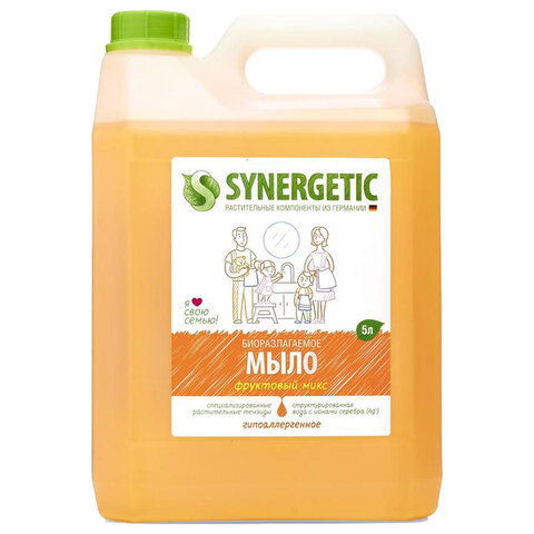 Мыло жидкое 5 л SYNERGETIC "Фруктовый микс", гипоаллергенное, биоразлагаемое, 105502